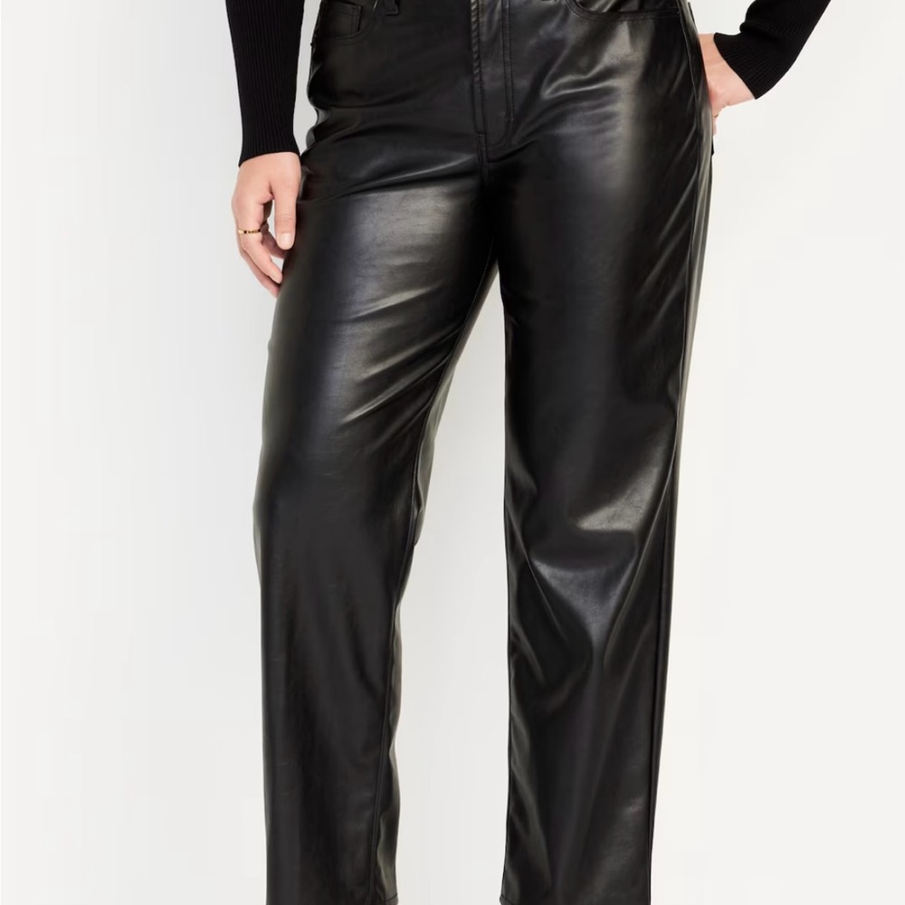 Old Navy Shiny Black Leather-Look Pants - Picture 3 of 7